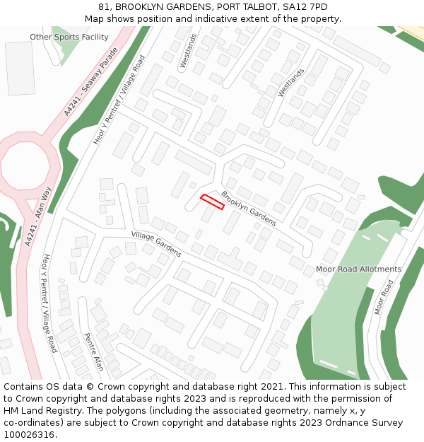 81, BROOKLYN GARDENS, PORT TALBOT, SA12 7PD: Location map and indicative extent of plot