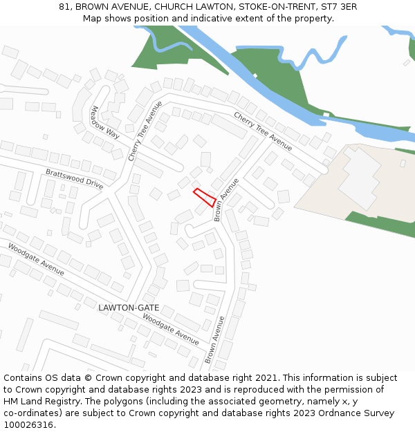 81, BROWN AVENUE, CHURCH LAWTON, STOKE-ON-TRENT, ST7 3ER: Location map and indicative extent of plot