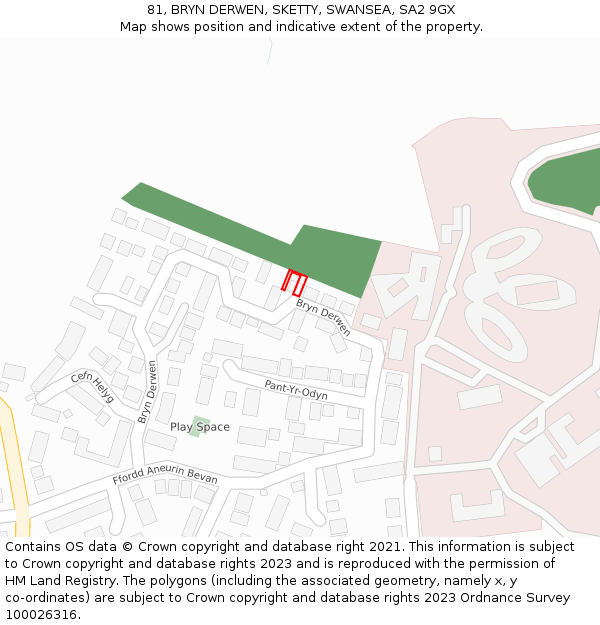 81, BRYN DERWEN, SKETTY, SWANSEA, SA2 9GX: Location map and indicative extent of plot