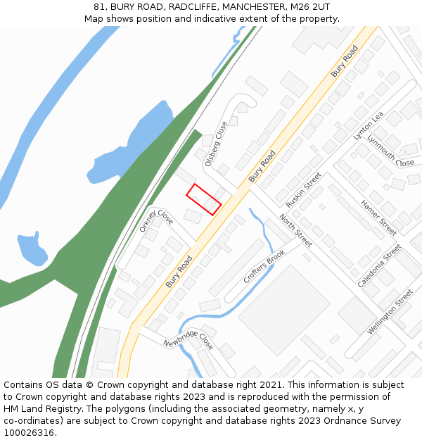 81, BURY ROAD, RADCLIFFE, MANCHESTER, M26 2UT: Location map and indicative extent of plot