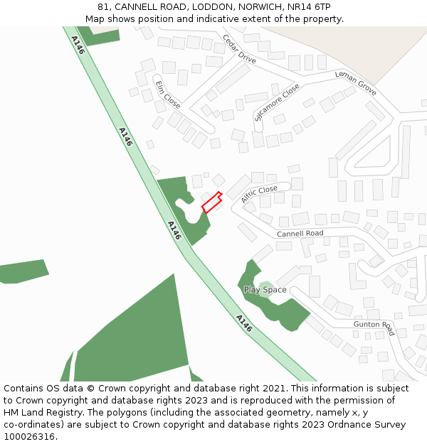81, CANNELL ROAD, LODDON, NORWICH, NR14 6TP: Location map and indicative extent of plot