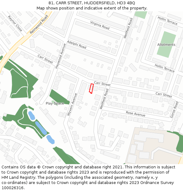 81, CARR STREET, HUDDERSFIELD, HD3 4BQ: Location map and indicative extent of plot
