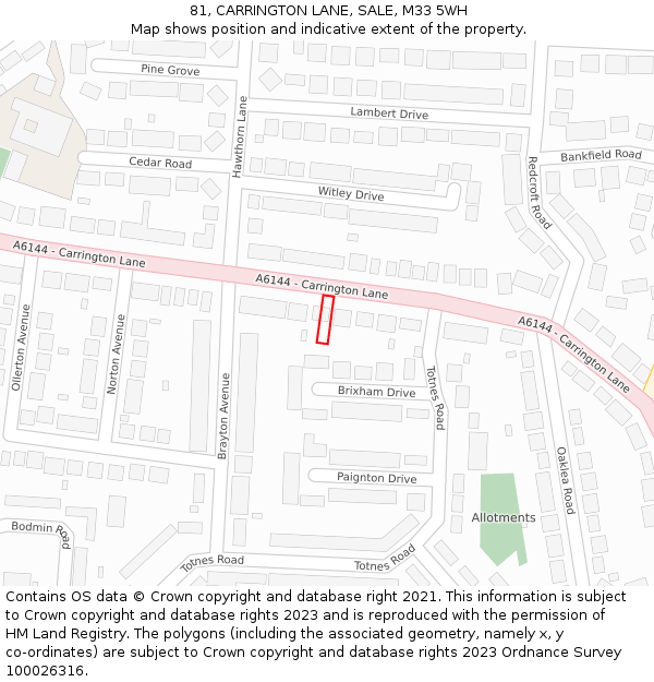 81, CARRINGTON LANE, SALE, M33 5WH: Location map and indicative extent of plot
