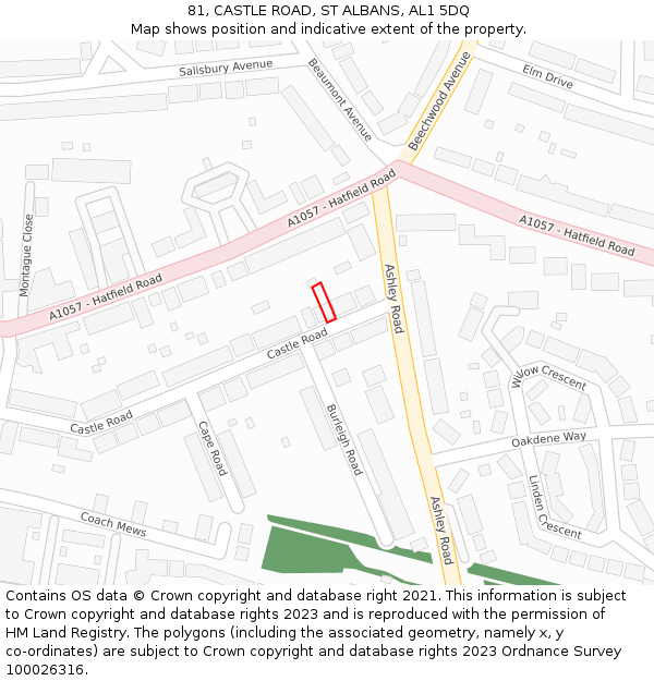81, CASTLE ROAD, ST ALBANS, AL1 5DQ: Location map and indicative extent of plot