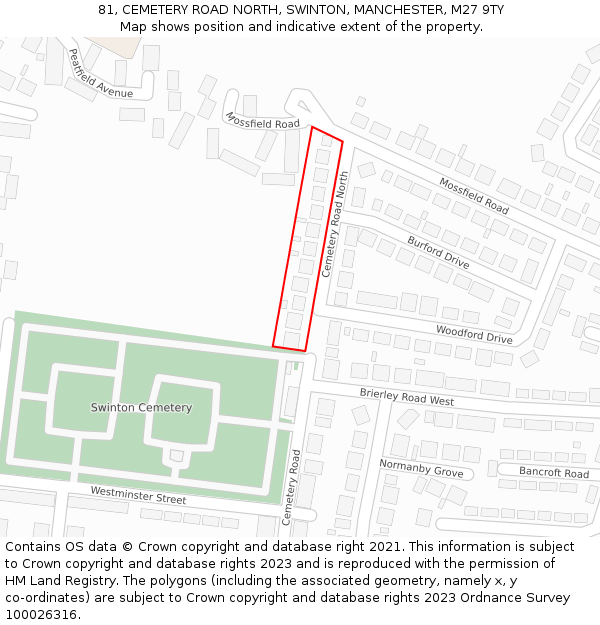81, CEMETERY ROAD NORTH, SWINTON, MANCHESTER, M27 9TY: Location map and indicative extent of plot