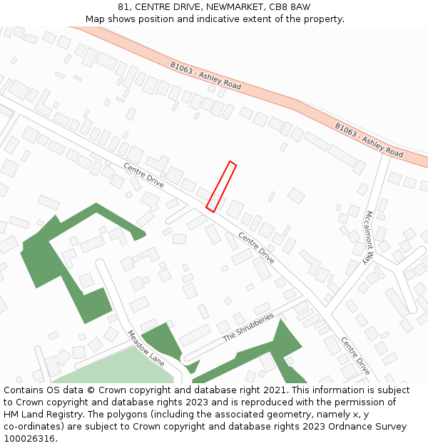 81, CENTRE DRIVE, NEWMARKET, CB8 8AW: Location map and indicative extent of plot