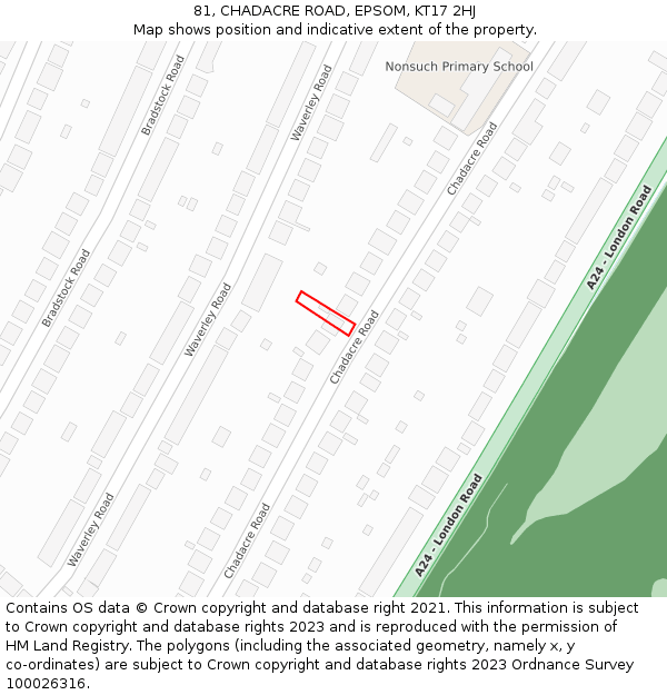 81, CHADACRE ROAD, EPSOM, KT17 2HJ: Location map and indicative extent of plot