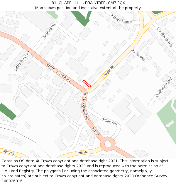 81, CHAPEL HILL, BRAINTREE, CM7 3QX: Location map and indicative extent of plot