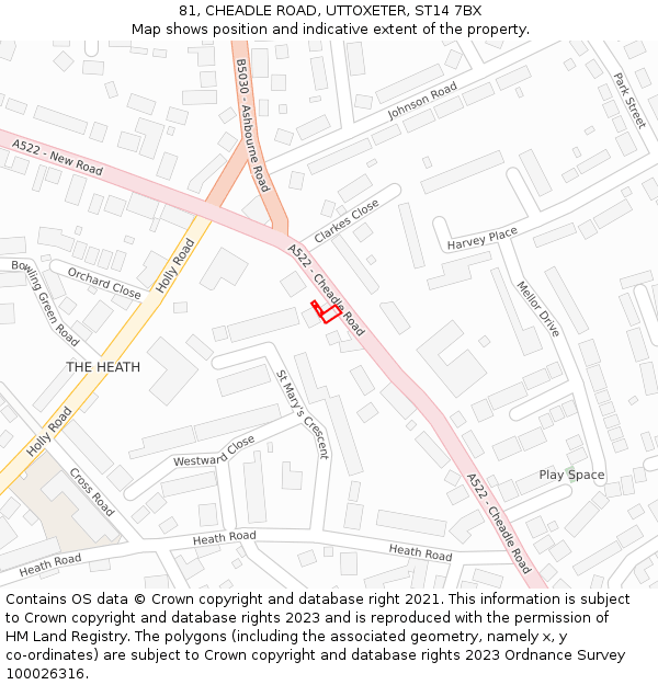 81, CHEADLE ROAD, UTTOXETER, ST14 7BX: Location map and indicative extent of plot