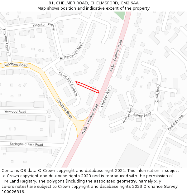81, CHELMER ROAD, CHELMSFORD, CM2 6AA: Location map and indicative extent of plot