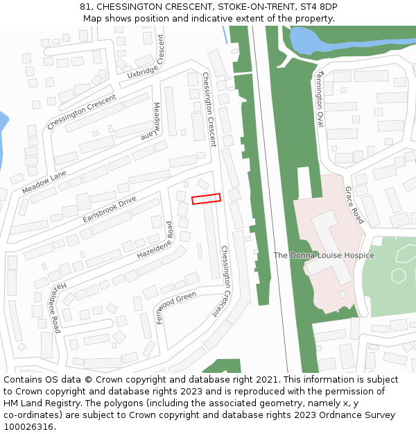 81, CHESSINGTON CRESCENT, STOKE-ON-TRENT, ST4 8DP: Location map and indicative extent of plot