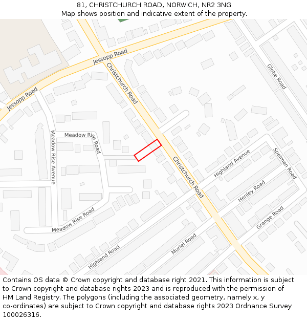 81, CHRISTCHURCH ROAD, NORWICH, NR2 3NG: Location map and indicative extent of plot
