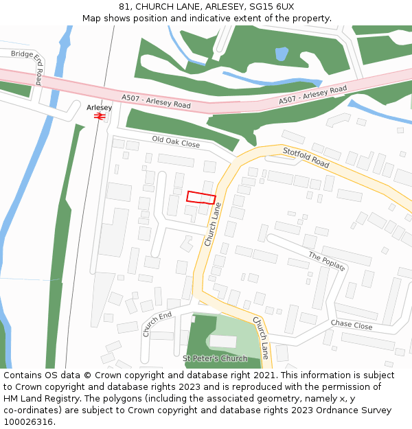 81, CHURCH LANE, ARLESEY, SG15 6UX: Location map and indicative extent of plot