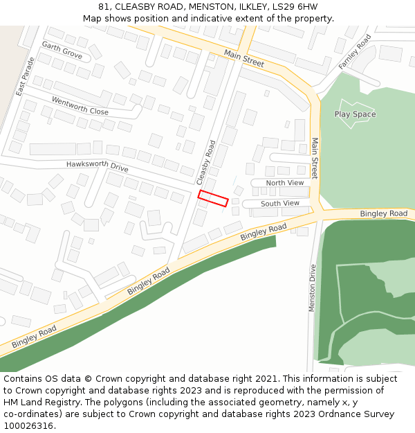 81, CLEASBY ROAD, MENSTON, ILKLEY, LS29 6HW: Location map and indicative extent of plot