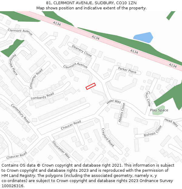 81, CLERMONT AVENUE, SUDBURY, CO10 1ZN: Location map and indicative extent of plot