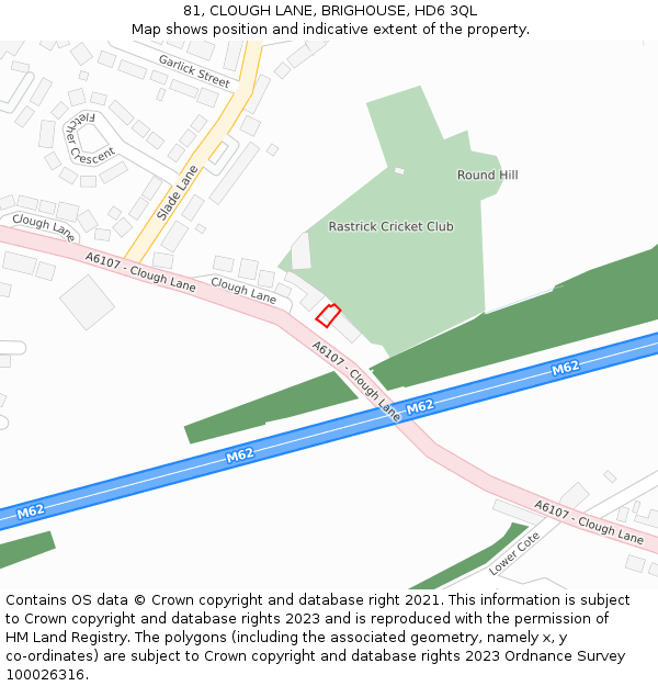81, CLOUGH LANE, BRIGHOUSE, HD6 3QL: Location map and indicative extent of plot