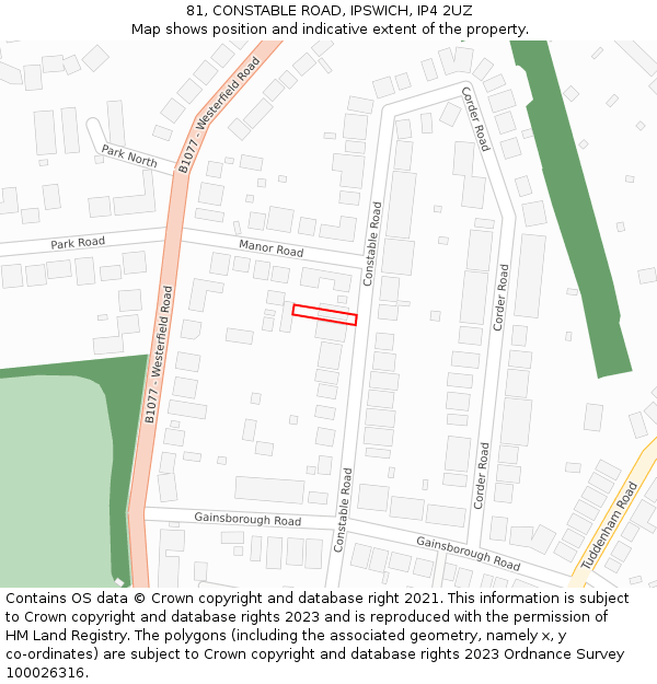 81, CONSTABLE ROAD, IPSWICH, IP4 2UZ: Location map and indicative extent of plot