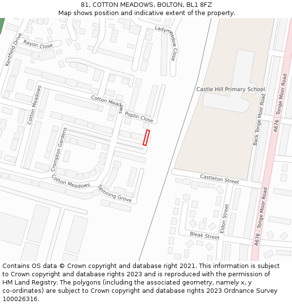 81, COTTON MEADOWS, BOLTON, BL1 8FZ: Location map and indicative extent of plot