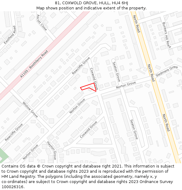 81, COXWOLD GROVE, HULL, HU4 6HJ: Location map and indicative extent of plot