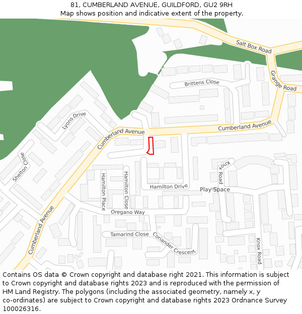 81, CUMBERLAND AVENUE, GUILDFORD, GU2 9RH: Location map and indicative extent of plot