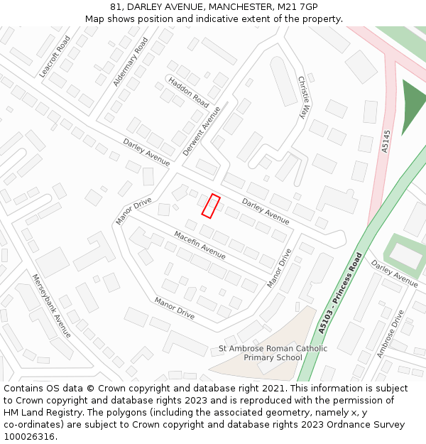 81, DARLEY AVENUE, MANCHESTER, M21 7GP: Location map and indicative extent of plot