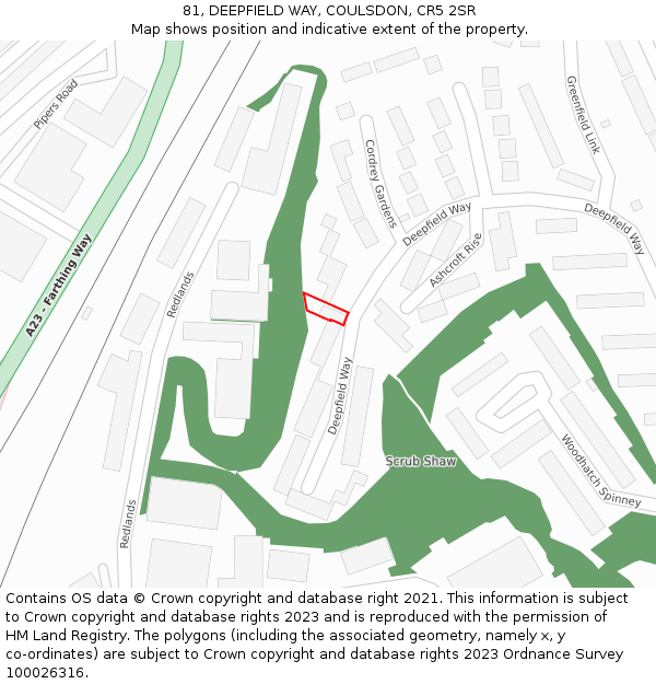 81, DEEPFIELD WAY, COULSDON, CR5 2SR: Location map and indicative extent of plot