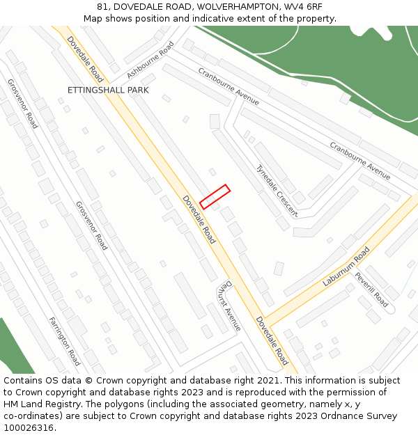 81, DOVEDALE ROAD, WOLVERHAMPTON, WV4 6RF: Location map and indicative extent of plot