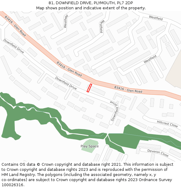81, DOWNFIELD DRIVE, PLYMOUTH, PL7 2DP: Location map and indicative extent of plot