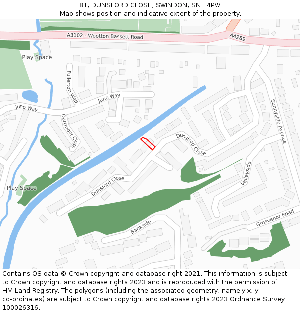 81, DUNSFORD CLOSE, SWINDON, SN1 4PW: Location map and indicative extent of plot