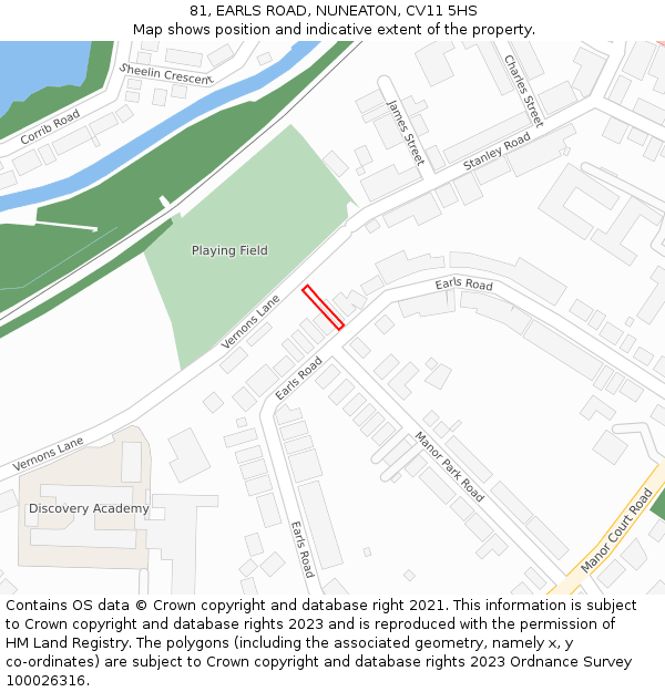 81, EARLS ROAD, NUNEATON, CV11 5HS: Location map and indicative extent of plot