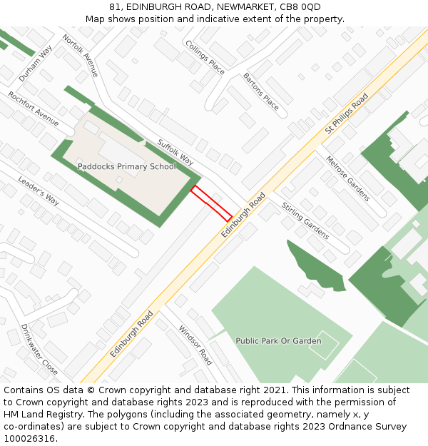 81, EDINBURGH ROAD, NEWMARKET, CB8 0QD: Location map and indicative extent of plot