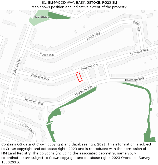 81, ELMWOOD WAY, BASINGSTOKE, RG23 8LJ: Location map and indicative extent of plot