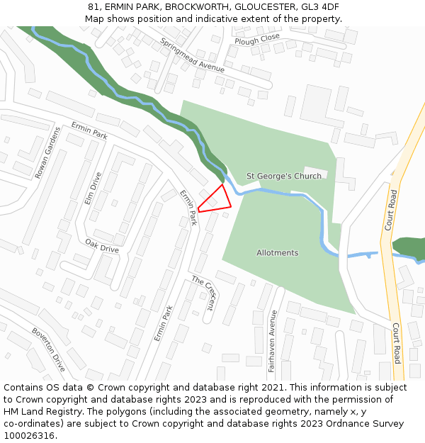 81, ERMIN PARK, BROCKWORTH, GLOUCESTER, GL3 4DF: Location map and indicative extent of plot