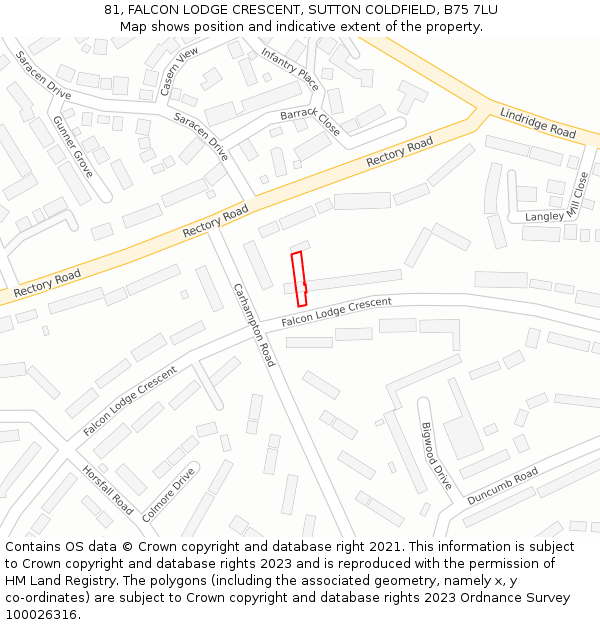 81, FALCON LODGE CRESCENT, SUTTON COLDFIELD, B75 7LU: Location map and indicative extent of plot