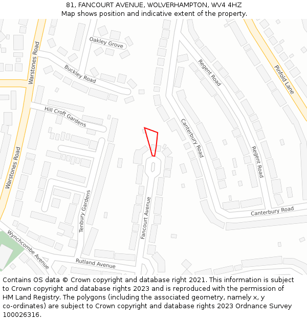 81, FANCOURT AVENUE, WOLVERHAMPTON, WV4 4HZ: Location map and indicative extent of plot