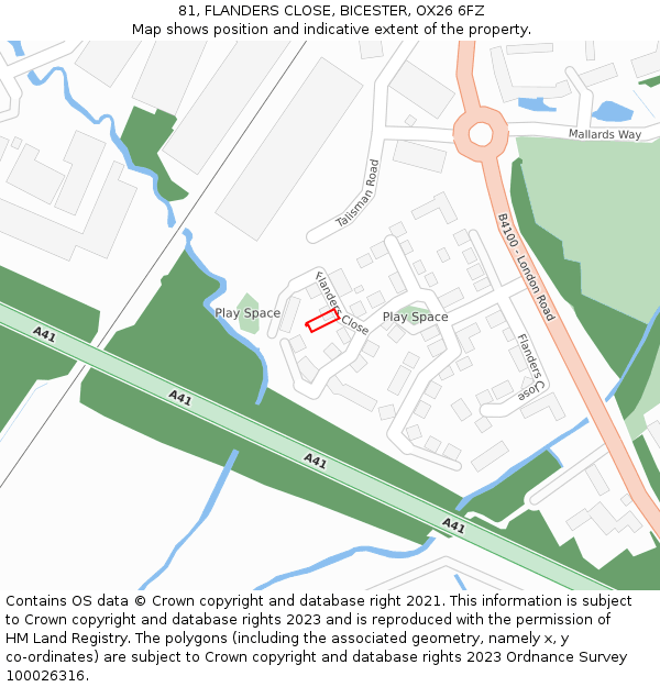 81, FLANDERS CLOSE, BICESTER, OX26 6FZ: Location map and indicative extent of plot