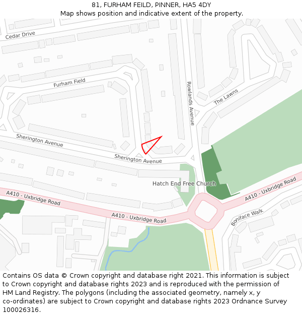 81, FURHAM FEILD, PINNER, HA5 4DY: Location map and indicative extent of plot
