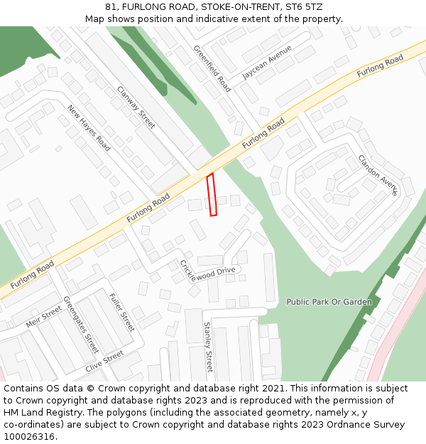 81, FURLONG ROAD, STOKE-ON-TRENT, ST6 5TZ: Location map and indicative extent of plot