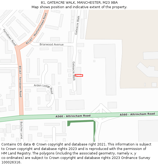 81, GATEACRE WALK, MANCHESTER, M23 9BA: Location map and indicative extent of plot