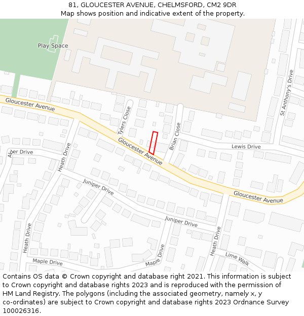 81, GLOUCESTER AVENUE, CHELMSFORD, CM2 9DR: Location map and indicative extent of plot
