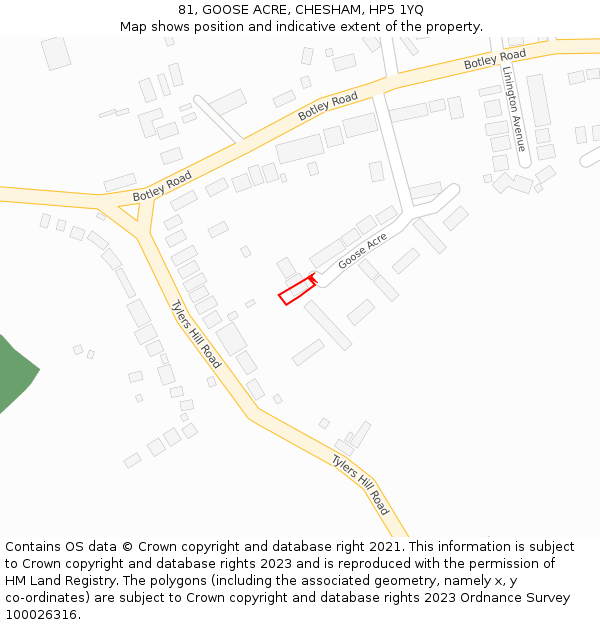 81, GOOSE ACRE, CHESHAM, HP5 1YQ: Location map and indicative extent of plot
