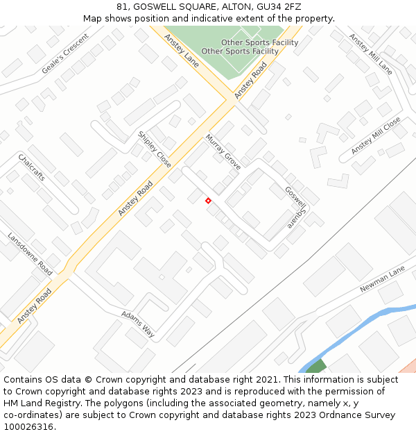 81, GOSWELL SQUARE, ALTON, GU34 2FZ: Location map and indicative extent of plot