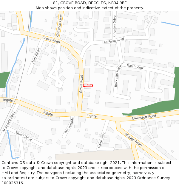 81, GROVE ROAD, BECCLES, NR34 9RE: Location map and indicative extent of plot