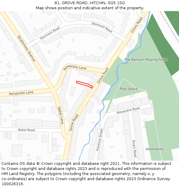 81, GROVE ROAD, HITCHIN, SG5 1SG: Location map and indicative extent of plot