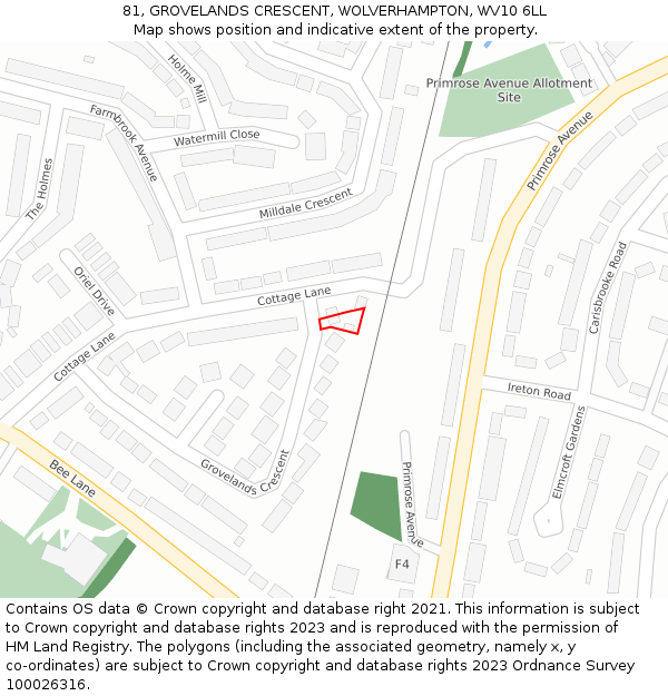 81, GROVELANDS CRESCENT, WOLVERHAMPTON, WV10 6LL: Location map and indicative extent of plot