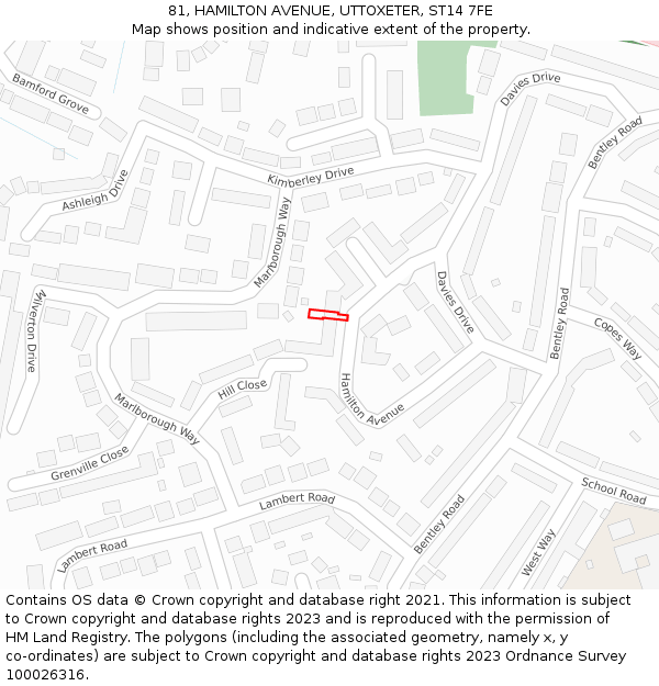 81, HAMILTON AVENUE, UTTOXETER, ST14 7FE: Location map and indicative extent of plot