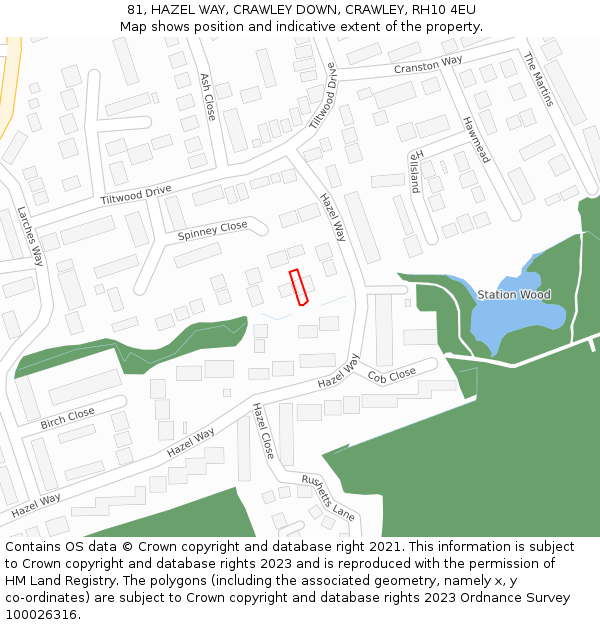 81, HAZEL WAY, CRAWLEY DOWN, CRAWLEY, RH10 4EU: Location map and indicative extent of plot