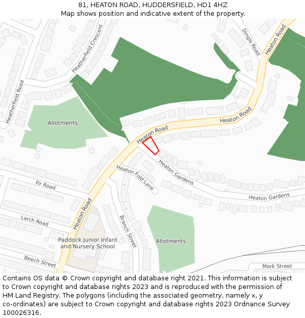 81, HEATON ROAD, HUDDERSFIELD, HD1 4HZ: Location map and indicative extent of plot