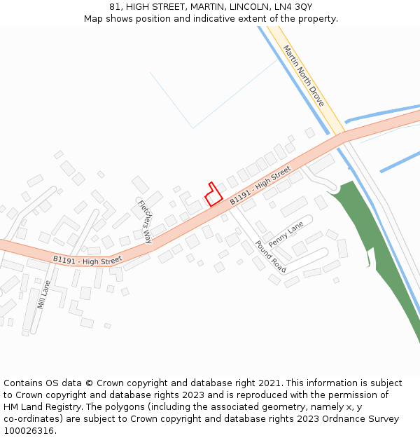 81, HIGH STREET, MARTIN, LINCOLN, LN4 3QY: Location map and indicative extent of plot