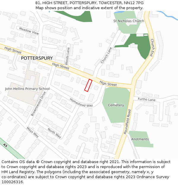 81, HIGH STREET, POTTERSPURY, TOWCESTER, NN12 7PG: Location map and indicative extent of plot